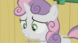 Size: 1282x714 | Tagged: safe, screencap, sweetie belle, bloom & gloom, g4, my little pony: friendship is magic, meme, youtube caption