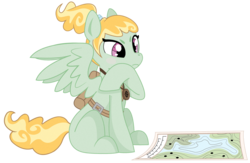 Size: 1530x997 | Tagged: safe, artist:dbkit, oc, oc only, oc:kite runner, pegasus, pony, backpack, compass, map, offspring, parent:dumbbell, parent:rainbow dash, parents:dumbdash, ponytail, simple background, solo, transparent background