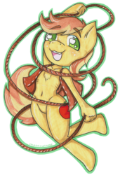 Size: 1024x1498 | Tagged: safe, artist:matteglaze, braeburn, earth pony, anthro, g4, barbie doll anatomy, belly button, chest fluff, clothes, featureless crotch, lasso, simple background, traditional art, transparent background, wingding eyes