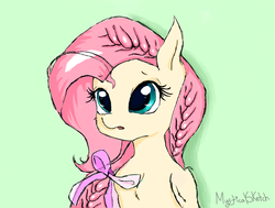 Size: 924x700 | Tagged: safe, artist:mysticalsketch, fluttershy, pony, g4, alternate hairstyle, braid, cute, equestria girls ponified, female, ponified, ribbon, shyabetes, solo