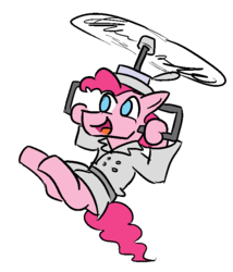 Size: 637x743 | Tagged: safe, artist:jargon scott, pinkie pie, g4, bubble berry, clothes, coat, crossover, flying, hat, helicopter, inspector gadget, rule 63, solo