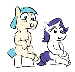 Size: 351x335 | Tagged: safe, artist:jargon scott, coco pommel, rarity, g4, cocoa cantle, cocobetes, cute, rule 63, sitting, smiling