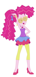 Size: 4061x8500 | Tagged: safe, artist:mixiepie, pinkie pie, equestria girls, friendship through the ages, g4, my little pony equestria girls: rainbow rocks, ^^, absurd resolution, alternate hairstyle, armpits, arms in the air, bare shoulders, bracelet, clothes, earring, eyes closed, female, hand on hip, happy, heart, heart necklace, heart-shaped sunglasses, high heels, jewelry, leggings, necklace, new wave pinkie, open mouth, piercing, pose, rah rah skirt, shutter shades, simple background, skirt, sleeveless, solo, strapless, sunglasses, transparent background, vector