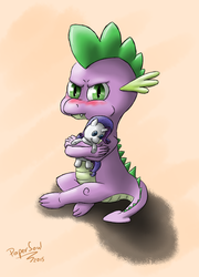 Size: 1440x2000 | Tagged: safe, artist:filpapersoul, rarity, spike, castle sweet castle, g4, my little pony: friendship is magic, crush plush, female, male, plushie, rarity plushie, ship:sparity, shipping, solo, straight, sulking