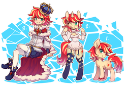 Size: 3127x2224 | Tagged: safe, artist:huaineko, oc, oc only, oc:ciciya, human, anthro, anthro chart, anthro ponidox, arm hooves, boob window, bracelet, clothes, ear fluff, high res, human ponidox, humanized, humanized oc, jewelry, keyhole turtleneck, not sunset shimmer, one eye closed, open-chest sweater, pixiv, socks, solo, stockings, sweater, thigh highs, tongue out, turtleneck, wink