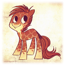 Size: 500x500 | Tagged: safe, artist:carly hwang, oc, oc only, oc:acacias zarafu, giraffe, brown eyes, foal, long neck, smiling, spots, tail wrap