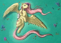 Size: 900x636 | Tagged: safe, artist:cold-creature, angel bunny, fluttershy, g4, resting