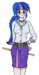 Size: 1408x2736 | Tagged: safe, artist:outlaw-marston, twilight sparkle, human, g4, alternate hairstyle, female, humanized, ruler, simple background, solo, transparent background