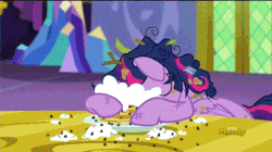 Size: 445x250 | Tagged: safe, screencap, twilight sparkle, alicorn, pony, castle sweet castle, g4, adorkable, animated, cute, dirty, dork, female, floppy ears, grin, horn, horn impalement, i'm pancake, mare, messy mane, pancakes, puncake, smiling, solo, squee, twiabetes, twilight sparkle (alicorn), whipped cream