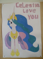 Size: 3120x4208 | Tagged: safe, princess celestia, g4, female, looking at you, poster, solo, traditional art