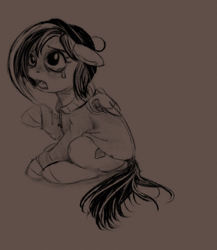 Size: 832x960 | Tagged: safe, artist:gela-g-i-s-gela, oc, oc only, clothes, crying, female, raised hoof, sad, sitting, sweater