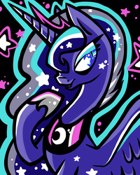 Size: 1024x1280 | Tagged: safe, artist:okapifeathers, princess luna, alicorn, pony, g4, ethereal mane, female, raised hoof, solo, starry eyes, starry mane, wingding eyes