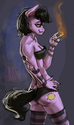 Size: 2058x3484 | Tagged: safe, artist:arainmorn, oc, oc only, anthro, anthro oc, high res, piercing, smoking, solo