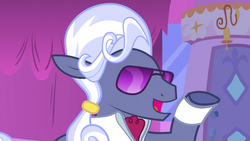 Size: 1366x768 | Tagged: safe, screencap, hoity toity, earth pony, pony, g4, suited for success, male, open mouth, solo, stallion, sunglasses