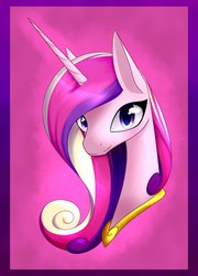 Size: 759x1052 | Tagged: safe, artist:alphaaquilae, artist:theemeraldthunder, princess cadance, alicorn, pony, g4, beautiful, bust, female, looking at you, mare, pink background, portrait, redraw, simple background, smiling, solo