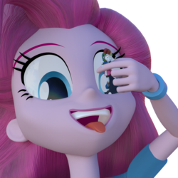 Size: 1080x1080 | Tagged: dead source, safe, artist:3d thread, artist:creatorofpony, pinkie pie, rainbow dash, equestria girls, g4, 3d, 3d model, blender, boots, bracelet, clothes, compression shorts, female, fetish, imminent vore, macro, micro, pinkie pred, shirt, shorts, skirt, wristband