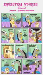 Size: 1919x3317 | Tagged: safe, artist:estories, discord, oc, oc:alice goldenfeather, draconequus, pegasus, pony, comic:find yourself, g4, army helmet, comic, door, helmet