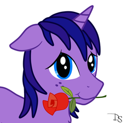 Size: 900x900 | Tagged: safe, artist:daskshine, oc, oc only, oc:dask shine, mouth hold, rose, shy, solo