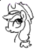 Size: 356x482 | Tagged: safe, artist:fatalqueef, applejack, g4, female, flockmod, lowres, monochrome, solo