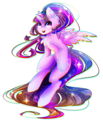 Size: 1402x1660 | Tagged: safe, artist:koveliana, twilight sparkle, alicorn, pony, g4, alternate hairstyle, chest fluff, chromatic aberration, color porn, female, mare, solo, twilight sparkle (alicorn)