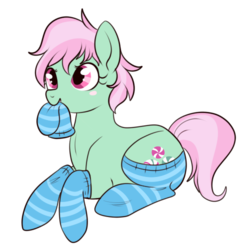 Size: 500x496 | Tagged: safe, artist:lulubell, minty, earth pony, pony, g3, g4, clothes, female, g3 to g4, generation leap, simple background, socks, solo, striped socks, that pony sure does love socks, transparent background