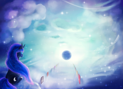 Size: 1400x1011 | Tagged: safe, artist:rodrigues404, princess luna, alicorn, pony, bloom & gloom, g4, door, dream doors, dream realm, dream walker luna, ethereal mane, female, mare, solo, starry mane