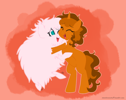 Size: 1000x800 | Tagged: safe, artist:star, oc, oc:fluffle puff, oc:orange burst, earth pony, pony, unicorn, chubby, female, hug, mare