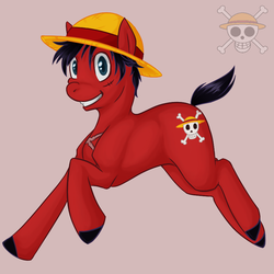 Size: 900x900 | Tagged: safe, artist:puppet-rhymes, pony, hat, monkey d. luffy, one piece, ponified, scar, solo, straw hat