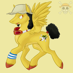 Size: 900x900 | Tagged: safe, artist:puppet-rhymes, pony, goggles, hat, one piece, ponified, solo, usopp