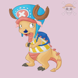 Size: 900x900 | Tagged: safe, artist:puppet-rhymes, dragon, antlers, dragonified, hat, one piece, solo, tony tony chopper