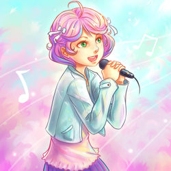 Size: 1000x1000 | Tagged: safe, artist:ninjaham, sweetie belle, human, g4, clothes, female, humanized, microphone, singing, skirt, solo