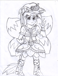 Size: 1024x1339 | Tagged: safe, artist:pokecure123, applejack, equestria girls, g4, crossover, cure honesty, female, magical girl, monochrome, precure, solo