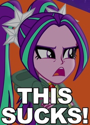 Size: 500x700 | Tagged: safe, edit, edited screencap, screencap, aria blaze, equestria girls, g4, my little pony equestria girls: rainbow rocks, amulet, angry, caption, clothes, female, hoodie, image macro, open mouth, reaction image, solo, unhappy