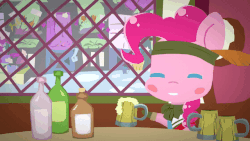 Size: 640x360 | Tagged: safe, artist:omegaozone, pinkie pie, ponies: the anthology 3, g4, animated, cider, cute, diapinkes, drunk, dungeons and dragons, female, frame by frame, gif, solo, talking, tavern, youtube, youtube link