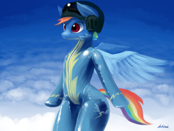 Size: 1600x1200 | Tagged: safe, artist:chickhawk96, rainbow dash, semi-anthro, g4, female, latex, latex suit, solo, wonderbolts uniform