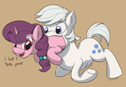 Size: 1471x1024 | Tagged: safe, artist:variant, double diamond, sugar belle, earth pony, pony, unicorn, g4, the cutie map, belly, female, fetish, male, mare, stallion, throat bulge, vore