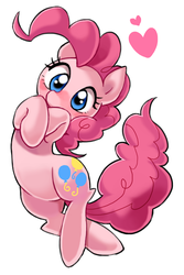Size: 600x900 | Tagged: dead source, safe, artist:bartolomeus_, pinkie pie, earth pony, pony, g4, blushing, cute, diapinkes, female, heart, looking at you, mare, on back, ponk, simple background, solo, sweet dreams fuel, white background