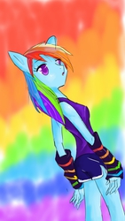 Size: 1080x1920 | Tagged: safe, artist:tf999dreams, rainbow dash, anthro, g4, armpits, clothes, female, looking back, solo