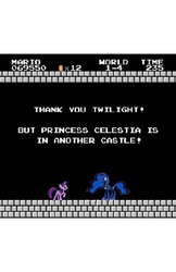 Size: 1326x2048 | Tagged: safe, edit, edited screencap, screencap, princess luna, twilight sparkle, g4, 8-bit, castle, duo, duo female, female, in another castle, looking at each other, looking at someone, mare, platformer, super mario bros.