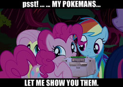 Size: 640x450 | Tagged: safe, pinkie pie, rainbow dash, g4, artifact, female, game boy advance, image macro, meme, nintendo, pokémon, solo