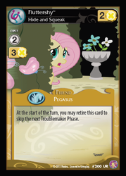 Size: 360x503 | Tagged: safe, enterplay, fluttershy, butterfly, absolute discord, g4, my little pony collectible card game, ccg, pun