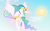 Size: 1920x1200 | Tagged: safe, artist:mattbas, princess celestia, alicorn, pony, g4, eyes closed, female, flying, jewelry, mare, regalia, solo, spread wings, sun, wings