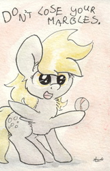 Size: 658x1023 | Tagged: safe, artist:slightlyshade, derpy hooves, pegasus, pony, g4, female, marbles, mare, solo, traditional art