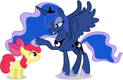 Size: 9150x6000 | Tagged: safe, artist:caliazian, apple bloom, princess luna, alicorn, earth pony, pony, bloom & gloom, g4, .ai available, absurd resolution, duo, duo female, female, filly, foal, grin, mare, simple background, spread wings, transparent background, vector