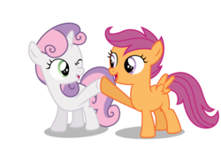 Size: 9000x6000 | Tagged: safe, artist:s.guri, scootaloo, sweetie belle, bloom & gloom, g4, absurd resolution, simple background, transparent background, vector