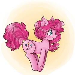 Size: 1500x1500 | Tagged: safe, artist:superlucky13, pinkie pie, pony, g4, alternate hairstyle, bouncing, cute, diapinkes, female, profile, pronking, solo
