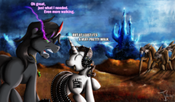 Size: 1250x732 | Tagged: safe, artist:jamescorck, king sombra, oc, oc:movie slate, pony, unicorn, ask king sombra, g4, female, land strider, landstriders, male, mare, stallion, the dark crystal, tumblr