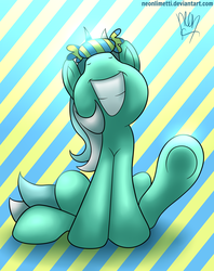 Size: 2370x3000 | Tagged: safe, artist:neoncel, lyra heartstrings, pony, g4, candy, cute, female, high res, hooves, implied bon bon, lyrabetes, signature, smiling, solo, teeth, underhoof