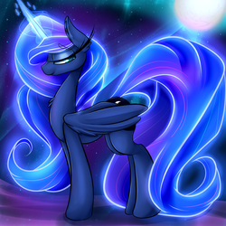 Size: 2600x2600 | Tagged: safe, artist:madacon, princess luna, alicorn, pony, g4, color porn, female, glowing, high res, solo, wings