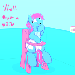 Size: 4000x4000 | Tagged: safe, artist:softandfluffy, oc, oc only, oc:softandfluffy, adult foal, bib, chair, diaper, highchair, non-baby in diaper, poofy diaper, solo